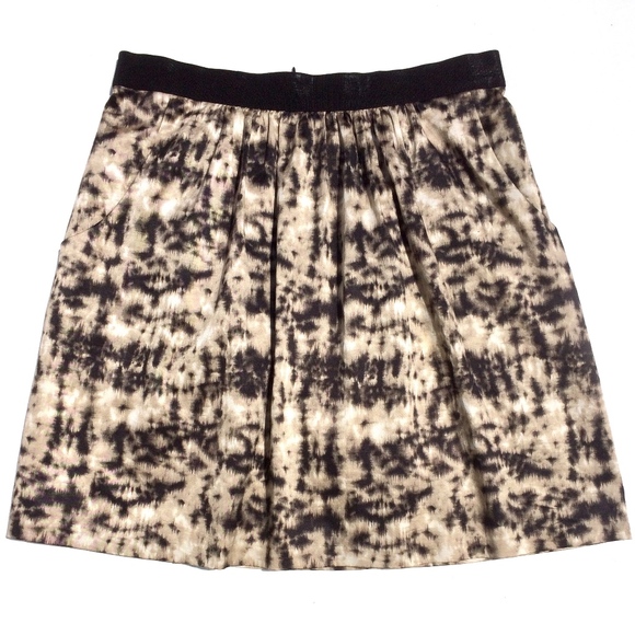 🦋 Ann Taylor Petites Skirt 8P summer casual bohemian black tan abstract tie dye - Picture 1 of 6